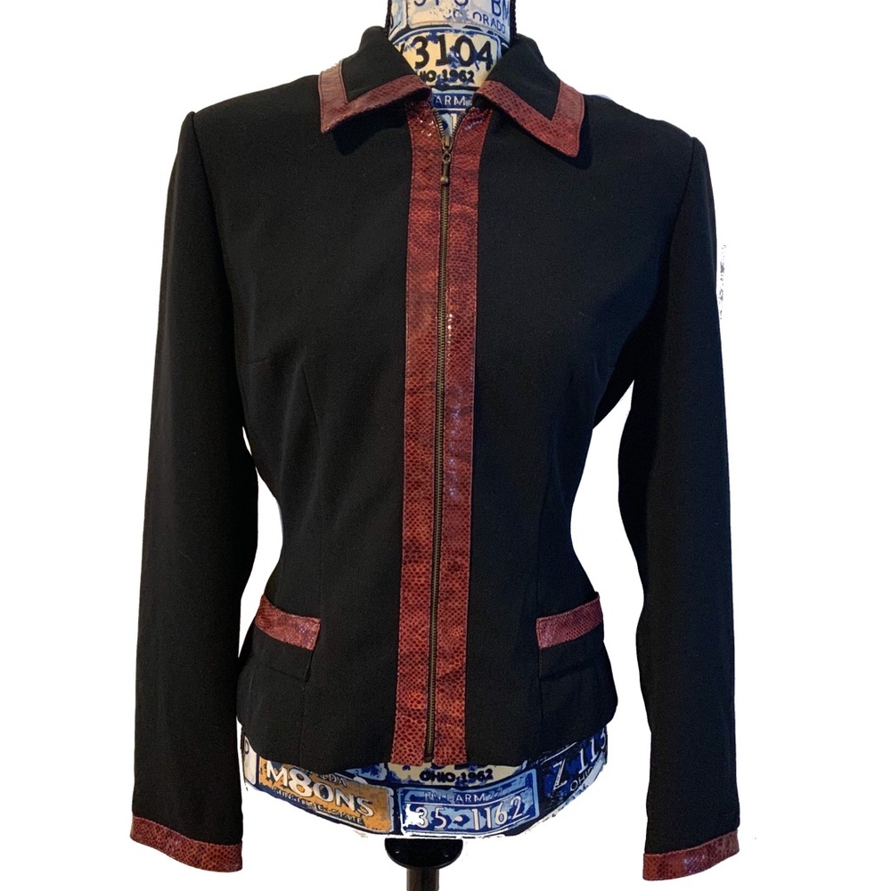 Donna Morgan Full Zip Python Trim Blazer Jacket - image 1